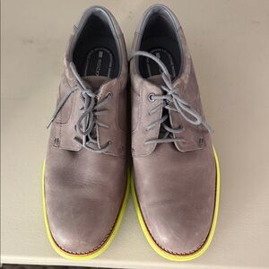 Rockport Men's Taupe Leather Oxfords with Neon Yellow Sole